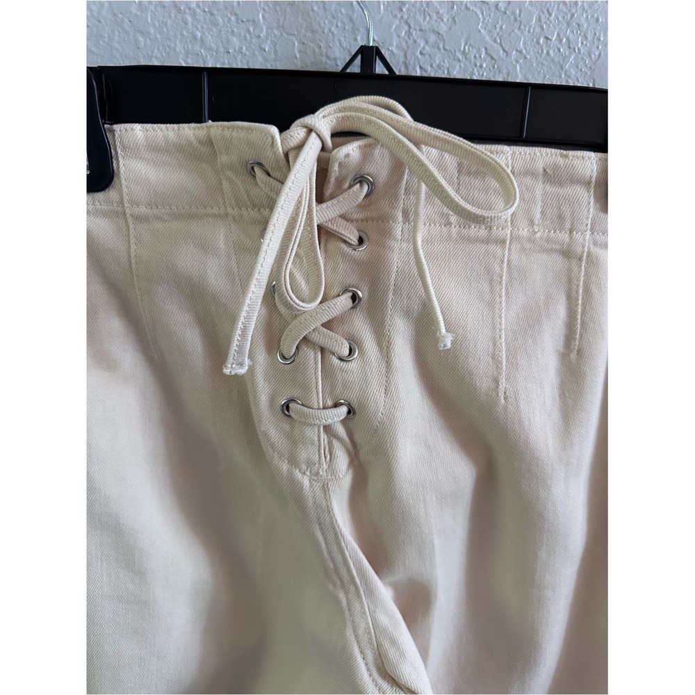 Pilcro Lace-Up Wide Leg Crop Pants Cream Hemp Cotton Blend Size 27 - Picture 5 of 12